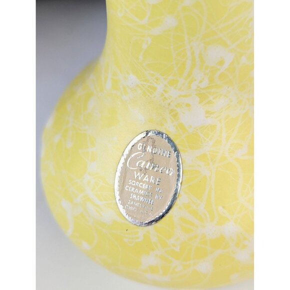 9" Yellow White Splatter Flared Rim Vase Vintage 1960s Shawnee Pottery Cameoware - Picture 8 of 10